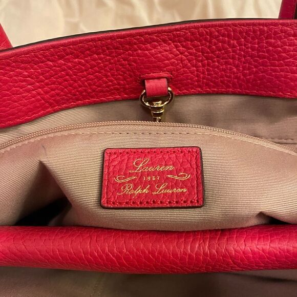 RALPH LAUREN RL Shoulder Bag RLL Red Gold Leather - Picture 9 of 16